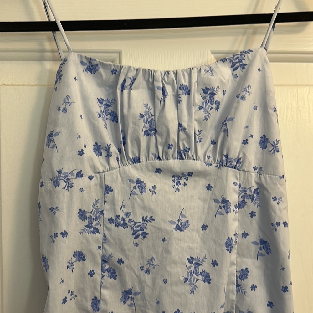 Victoria + Sophia blue floral cotton mini spaghetti strap babydoll dress small - Picture 3 of 6